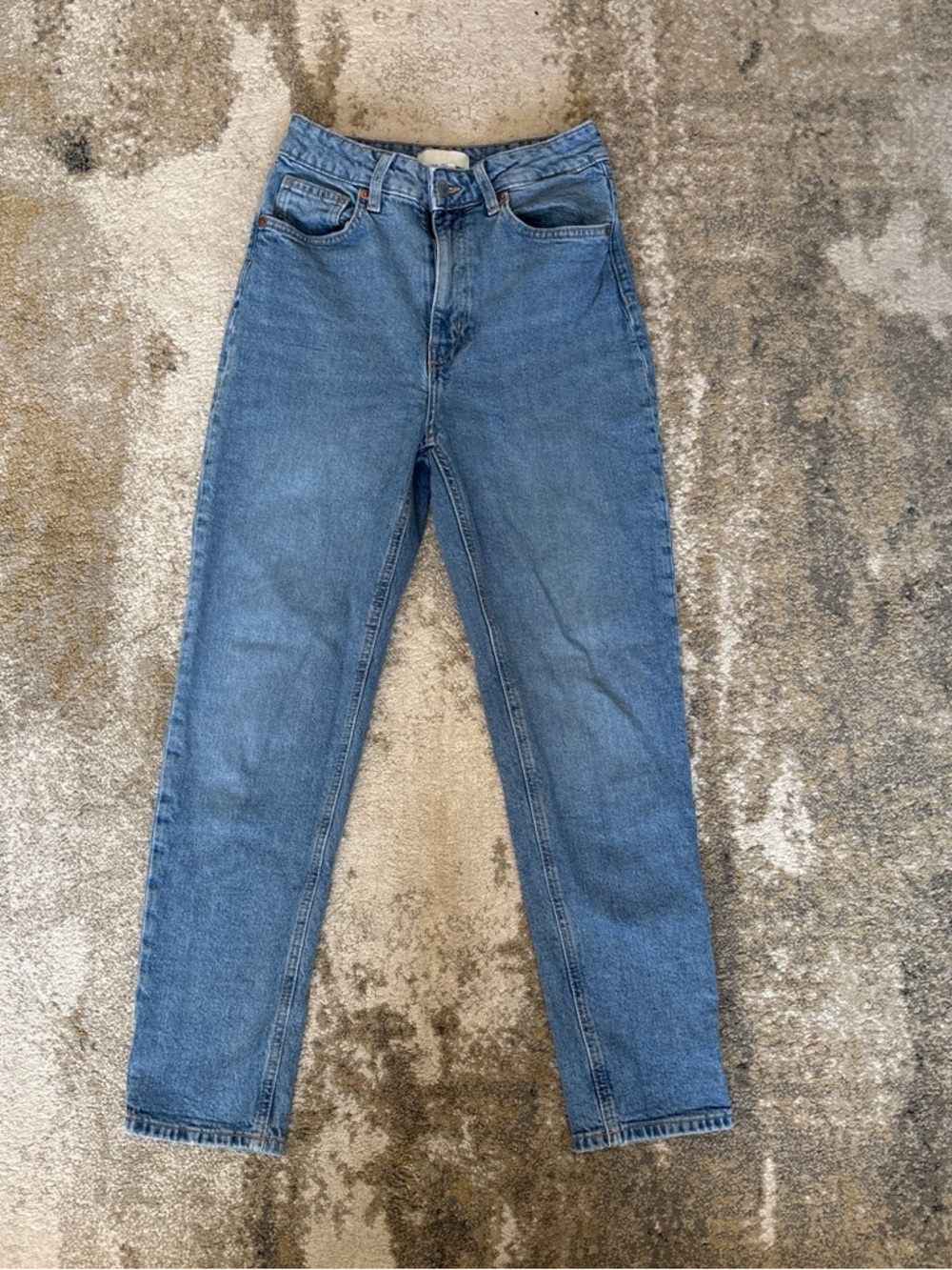 H&M High-Rise Straight-Leg Jeans in Blue Wash